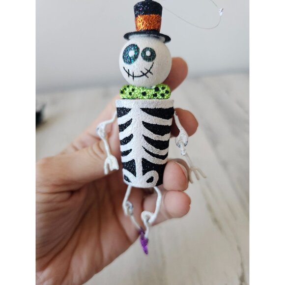 Pier 1 glitter skeleton jointed ornament sparkle retired rare Xmas tree top hat - Picture 7 of 8